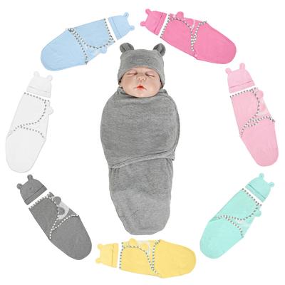 Newborn Baby Blanket Swaddle Solid Sleeping Bag Sleep Sack Stroller Wrap+Hat