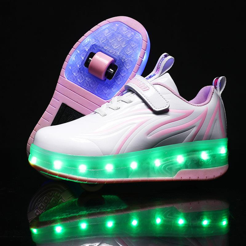 Children's Charging Runaway Shoes Automatic with Lights Single and Double Wheel Skates Luminous Shoes