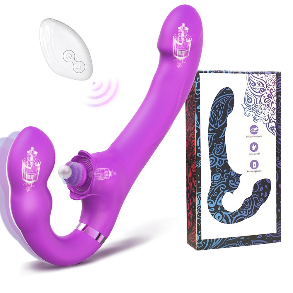 Remote Control Double Ended Dildo Vibrator 5 Flapping 10 Vibrating Vagina G Spot Stimulator Lesbian Sex Toys for Woman Couples