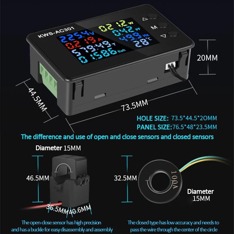 KWS-AC301 Wattmetre Güç Ölçer Voltmetre AC 50-300V Voltaj 8'i 1 Arada Çok İşlevli AC Elektrik Ölçer 0-20/100A Dedektör