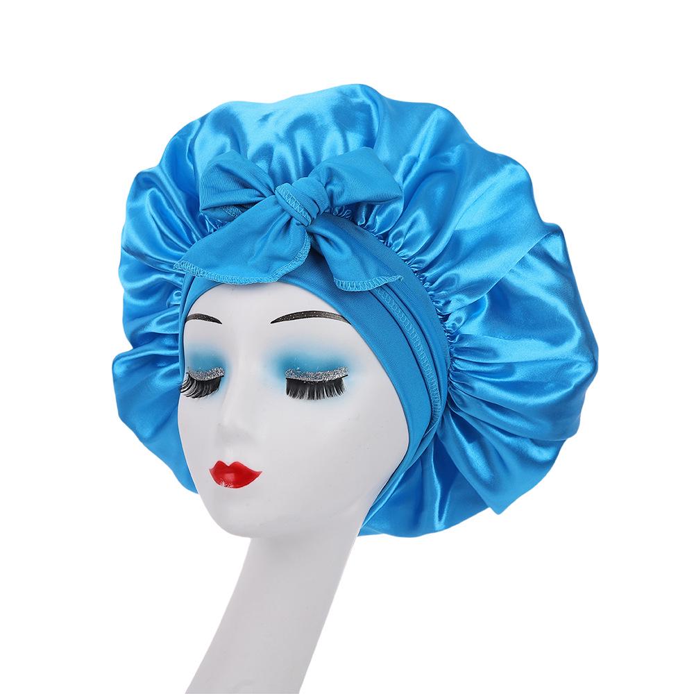 Satin Ribbon Round Silk Sleep Cap with Bowknot: Wide Brim Hair Care and Bath Hat