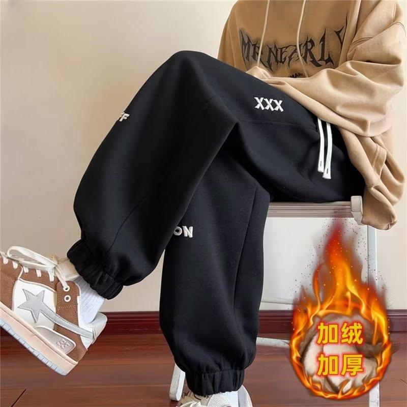 Fleece sweatpants men's loose autumn and winter new fashion trend embroidered leggings