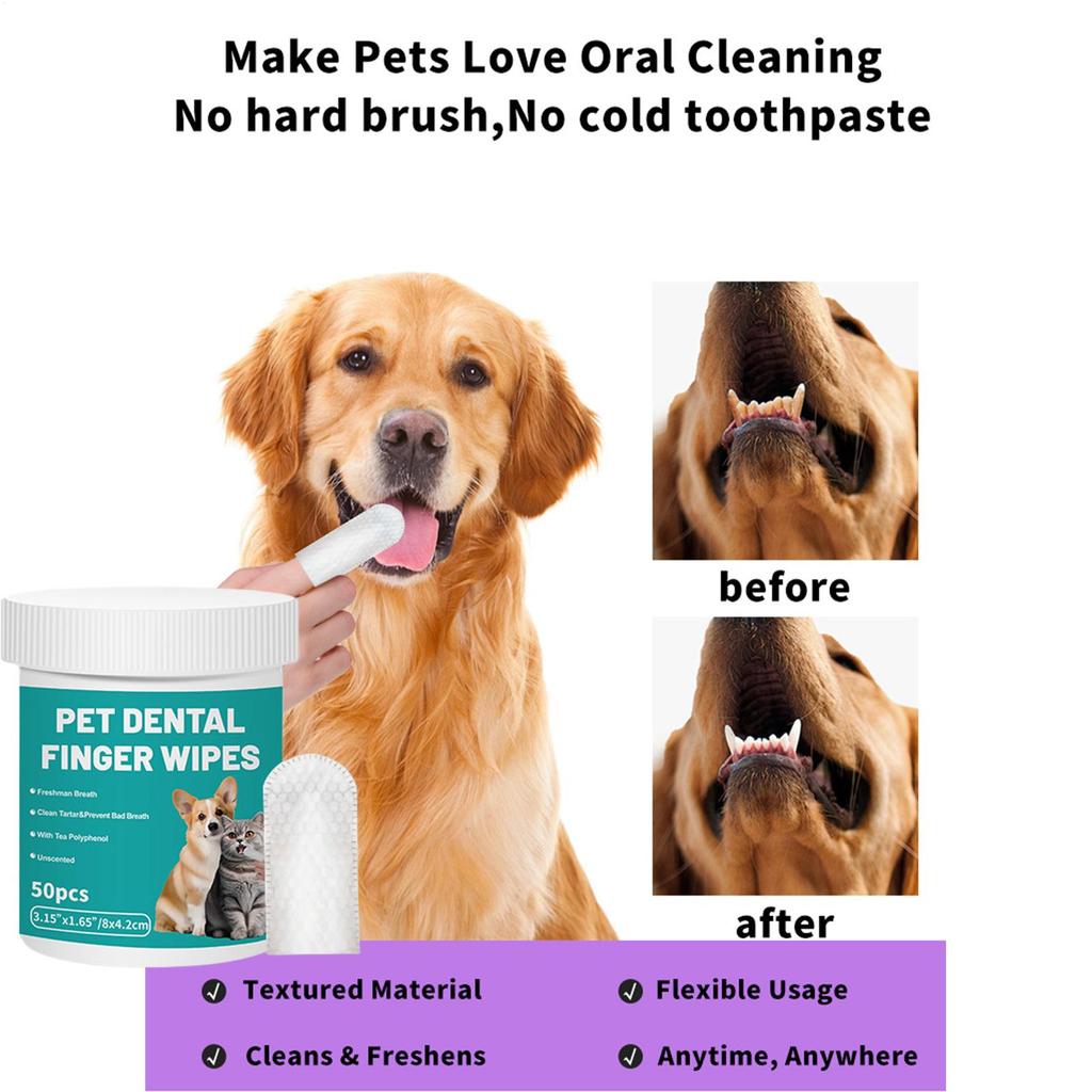 Dogs & CatsTeeth Cleaning Wipes, Pet Dental Finger Wipes for Disposable Gentle Teeth Cleaning Pads ToothBad BreathRemove Plaque