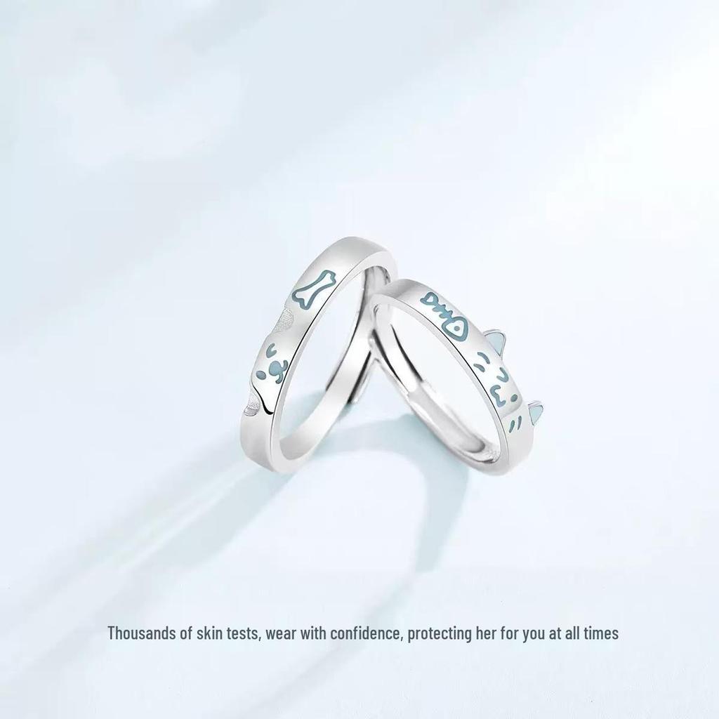 Luminous Kitten & Puppy Couple Rings: Cute Animal Cartoon Design, Glowing Gift Pair