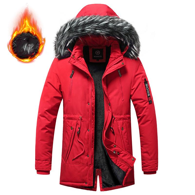 

Зимняя мужская теплая куртка мужская хлопковая ветрозащитная повседневная парка куртка пальто мужская меховой воротник утолщенная верхняя одежда M красный