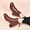 New Thick Heel Small Short Boots Versatile Spring and Autumn Single Boots Soft Sole Brown Square Head Autumn and Winter Velvet Women's Leather Shoes