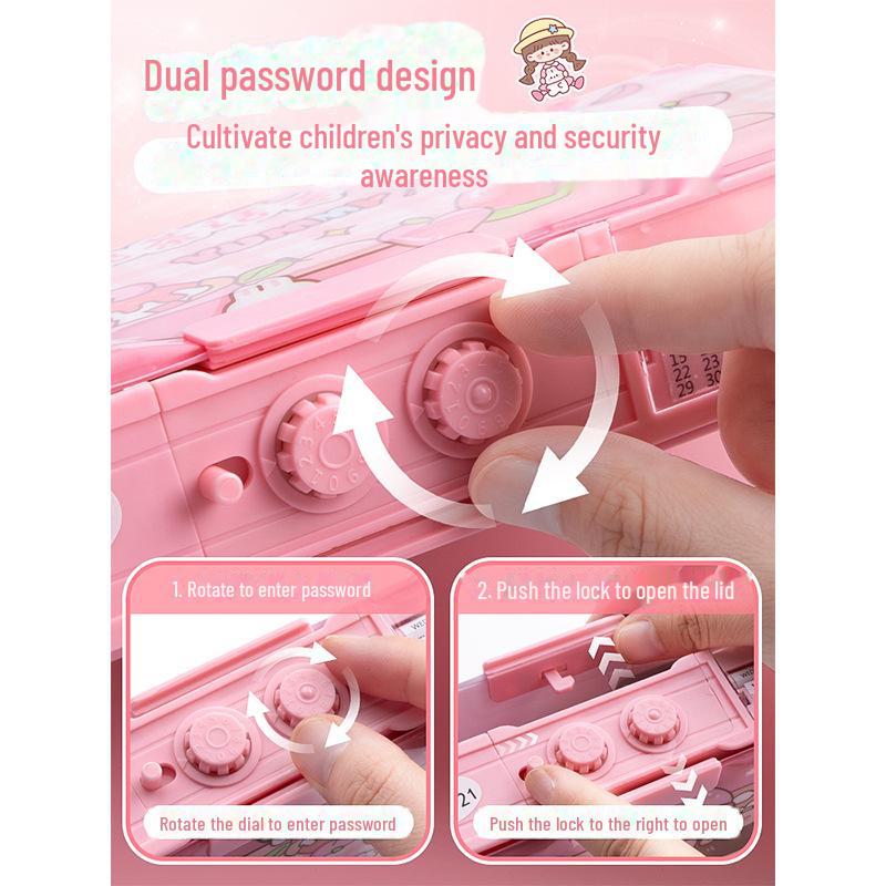 Høyteknologisk multifunksjonelt dobbeltsidig penal med passordlås for jenter og gutter