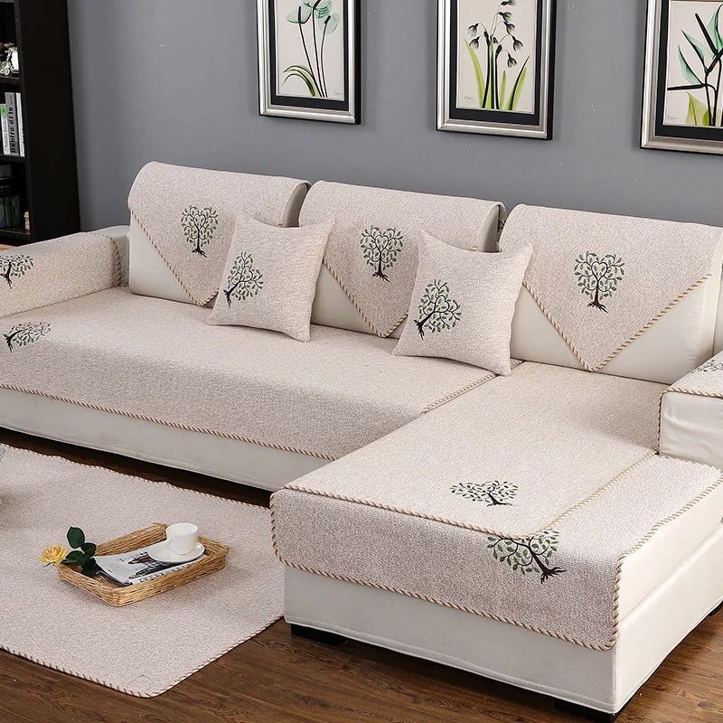 Cotton and linen fabric sofa cushions, non-slip cushions, all-season universal, simple, modern cotton and linen woven cushions