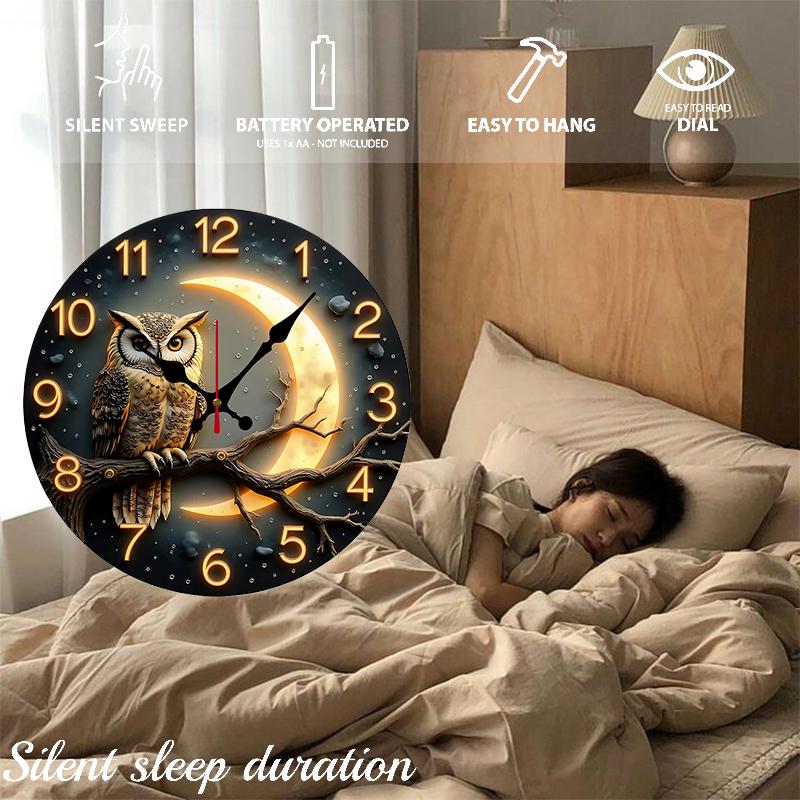 Moonlight Night Wooden Round Silent Hanging Wall Clock, Suitable For Living Room, Office, Study Room, Bedroom, Home Decoration