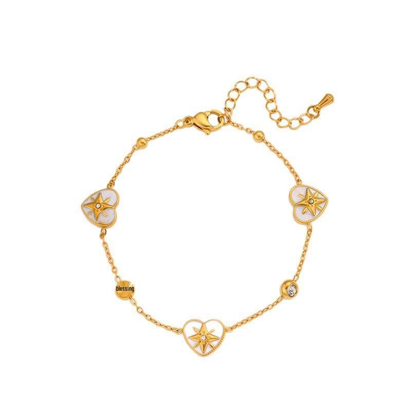 Elegant Women's Titanium Steel Bracelet with Diamond-Embedded Four-Leaf Clover and Eight-Pointed Star Design