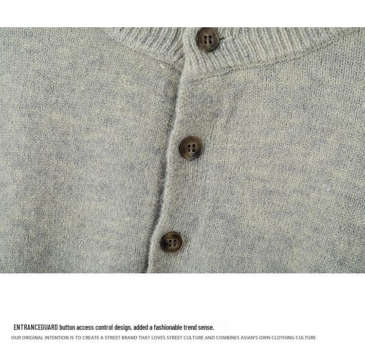 520g Men's Retro Henley Collar Heavyweight Sweater - Old Money Style, Casual Knit Hoodie, Plus Size, Autumn/Winter Wear