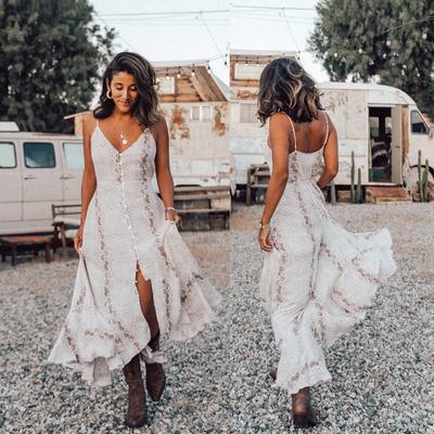 Women Boho Sexy Sling Snake Print V Neck Button Sleeveless Beach Long Dress