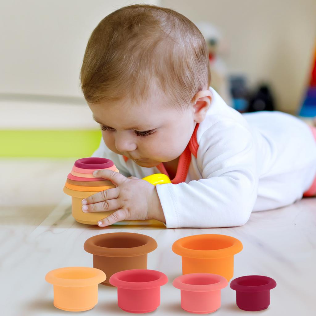Color Kids 1Set Silicone Hourglass Stacking Cup Montessori Teether Chew Toy Baby Sensory Bath Toy 0-36 M BPA Free Educational