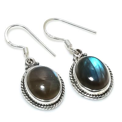 Natürlicher Labradorit Edelstein 925 Massiv Sterlingsilber Geschenk Ohrring 1.25" o2k99