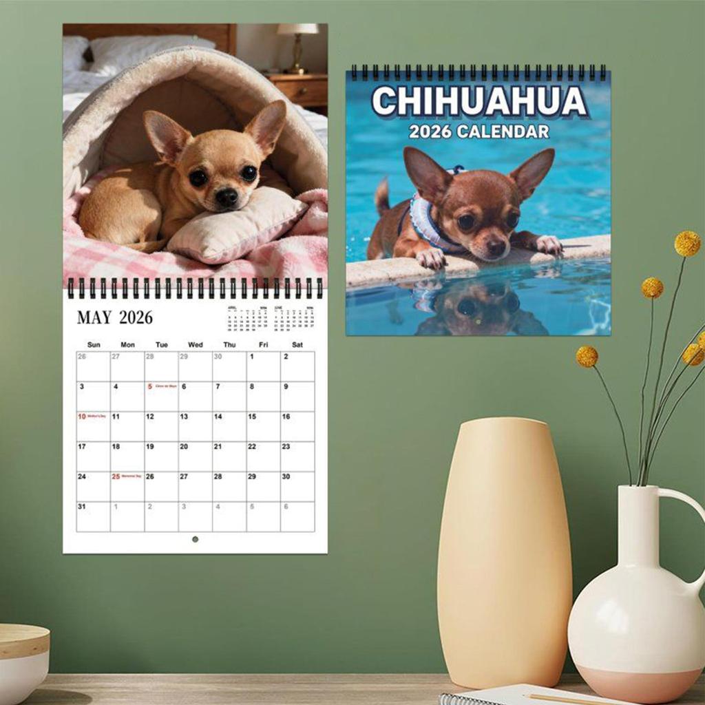2026 Animal Wall Calendar Dog-Themed January To December Family Planner 2026 Wall Planner for Home Bedroom School Work Apartment