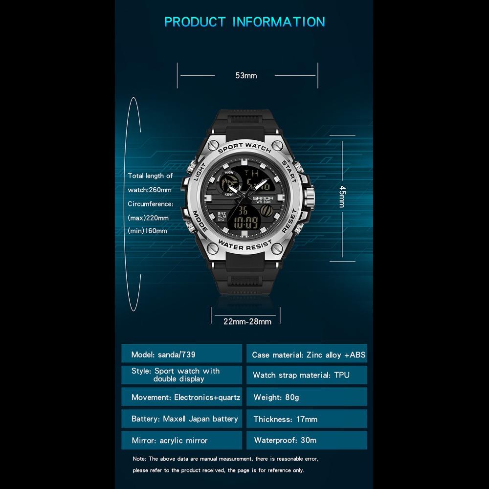 SANDA Fashion Trend Electronic Watch Multifunctional Waterproof Wristwatch