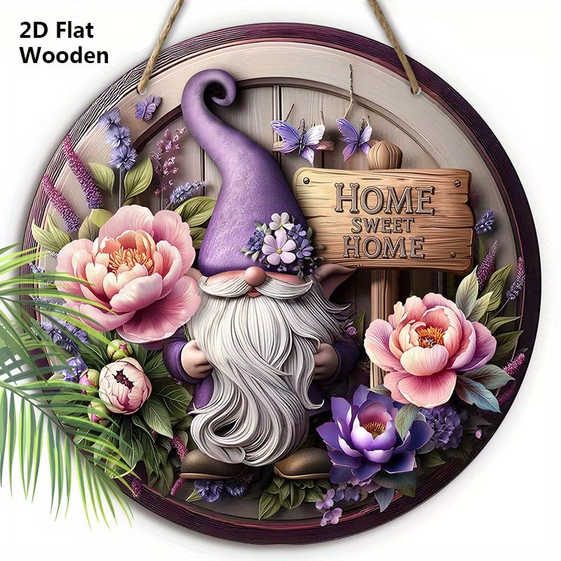 

Очаровательная деревянная табличка с гномом и надписью Sweet Home - Деревенская декоративная табличка с дизайном лаванды и цветов - Идеальное домашнее подвесное украшение 20cm/7.87in фиолетовый