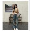 American Retro Ripped Jeans for Women High Waist Straight Loose Slimming Design High Street Vibe Wide Leg Floor-Length Pants