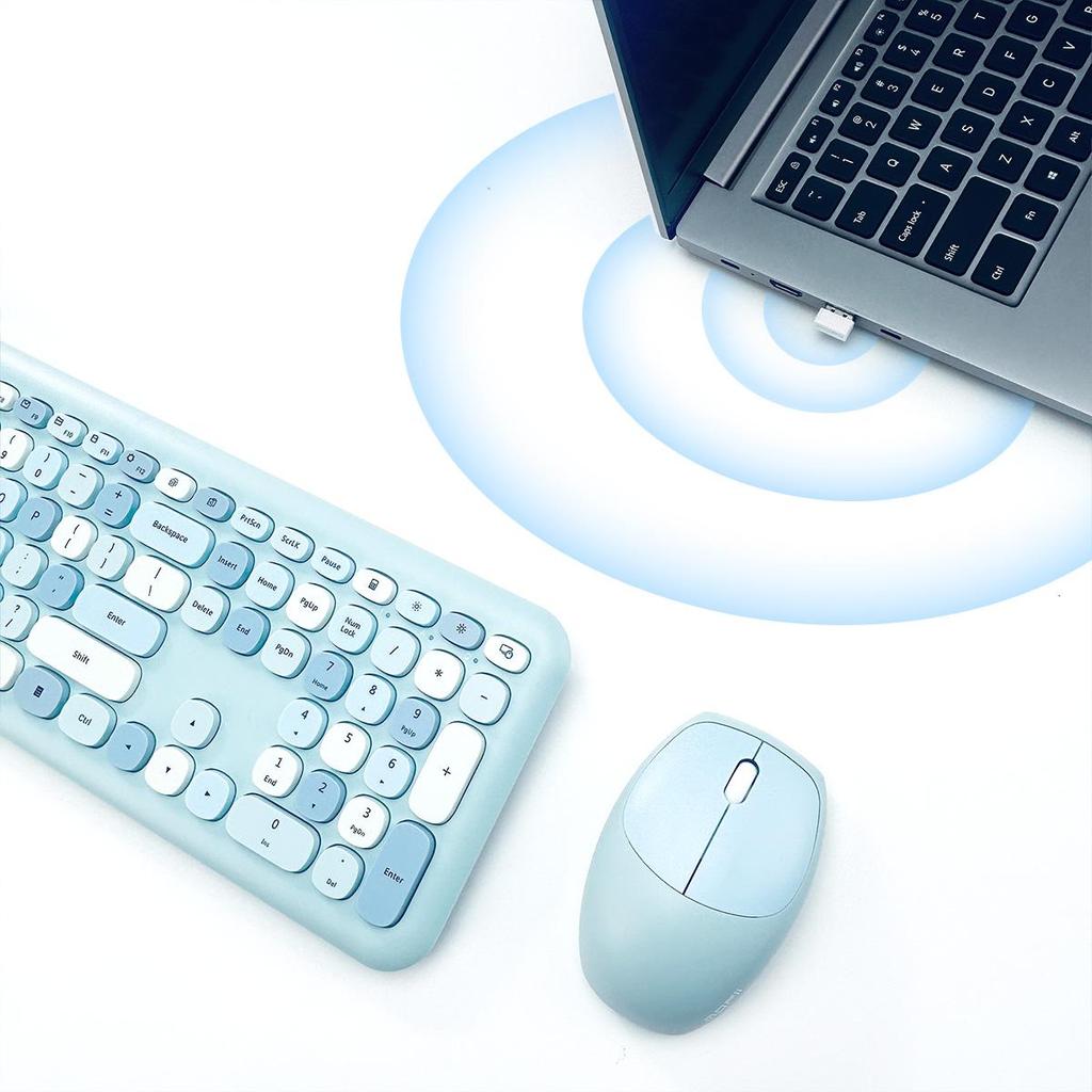 Mofii Drahtlose Maus und Tastatur Set Runde Tastenkappen Farbe Tastatur Frauen Büro Drahtlose Tastatur Volle Größe Schreibmaschinentastatur