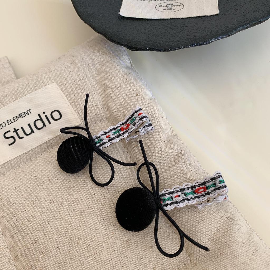 Korean Black Fabric Flower Bow Hairpin for Girls - Autumn/Winter