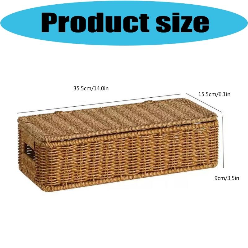 Rectangular Woven Storage Bin With Cover Plastic Storage Basket For Wine Present Packaging And Household Organization