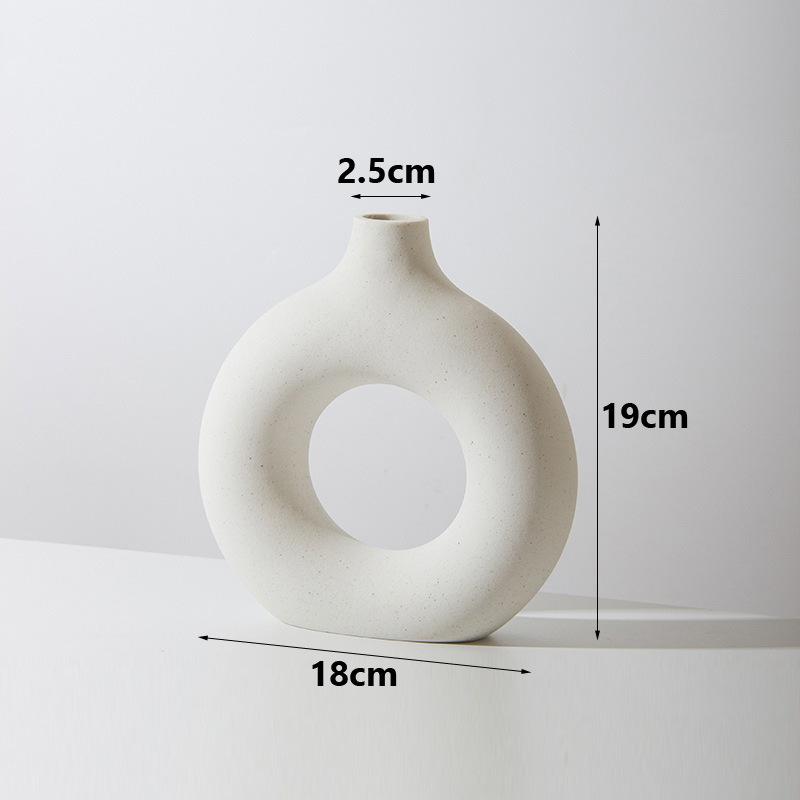

Decor Vases Ceramic Pure White Vase Donut Shape Single Flowerpot Home Decoration Table Ornaments Circle Flower Arrangement Vase