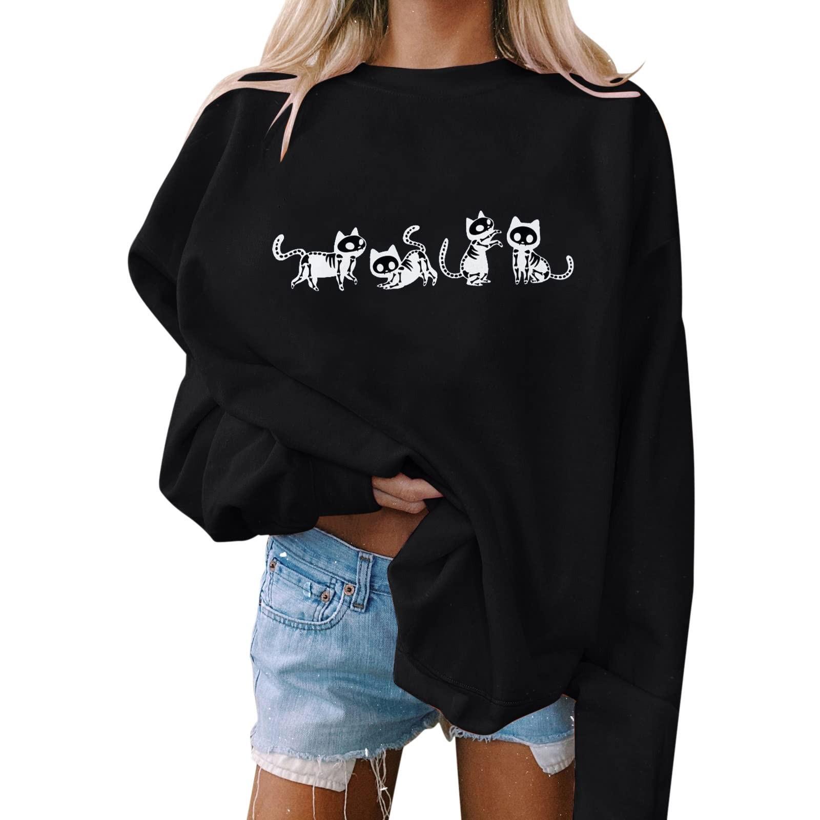 

(SU)Женский повседневный модный пуловер с длинным рукавом и круглым вырезом с принтом Хэллоуина