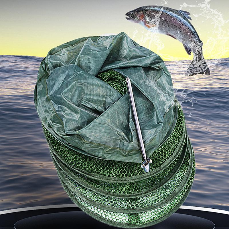 Portable Quick-Drying Nylon Mesh Steel Ring Folding Fishing Net Fish Crab Lobsters Mesh Cage Bucket Anti-Jump Storage Bag