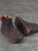 Johnature Versatile Women's Short Boots Round Toe Side Zipper Retro Genuine Leather Flat Boots