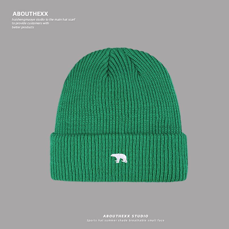 New Autumn and Winter Polar Bear Embroidered Knitted Hat for Women Korean Style Versatile Face Showing Small Wool Hat Warm Ear Protection Cold Hat