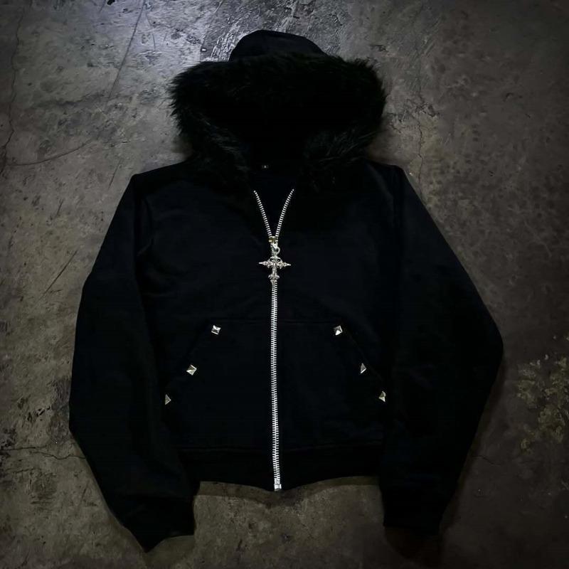 Women S Vintage Trendy Fuzzy Hood Long Sleeve Zip Up Hooded Jacket