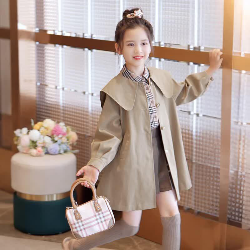 Girls  British Style Lapel Mid-Length Trench Coat 150