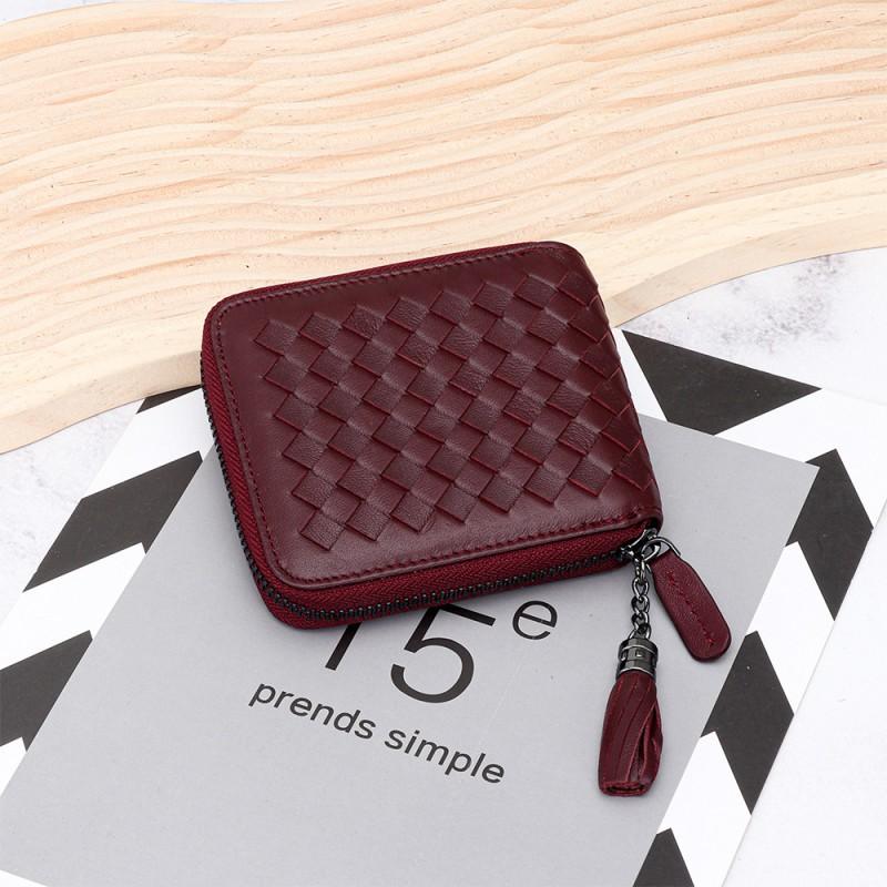 Classic Sheepskin Knitted Zipper Small Wallet Large Capacity Multifunctional Change Bag Folding