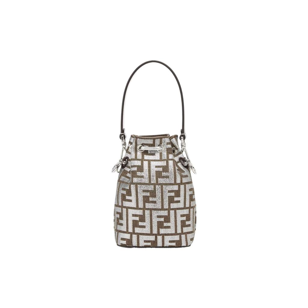 Fendi Mon Tresor FF Pattern Metallic Effect Detachable Shoulder Strap Bucket Bag Women Shoulder Bag Silver 8BS010APKVF1MZS