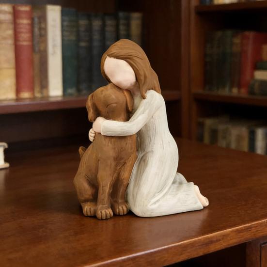 Figurka dívky se psem z pryskyřice Ručně malovaná socha anděla pro psy pro milovníky psů Soustrastné dárky při ztrátě mazlíčka pro domácí ložnici obývací pokoj Stolní polička