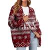 Dámský módní kardigan s dlouhým rukávem, vánočním potiskem, výstřihem do V a knoflíky, volný top