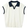 Three Colors 2026 Summer Contrast Lapel Knit Pullover