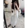 Printed sleeveless vest dress women's summer small Korean version medium and long waist and thin a-word skirt