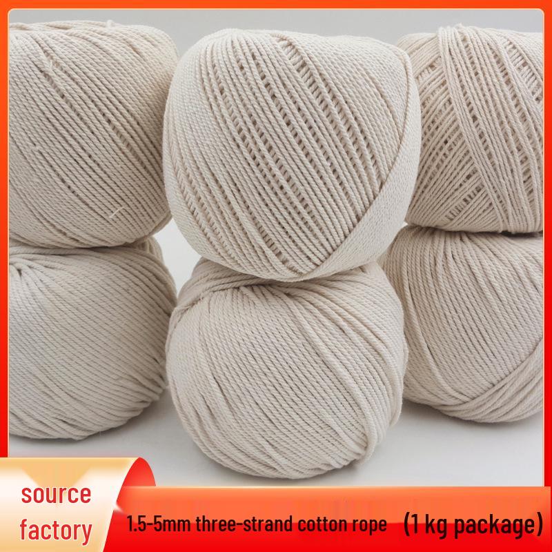 1.5mm-5mm Three-Strand White Cotton Rope for Tapestry Weaving and Wrapping Rice Dumplings
