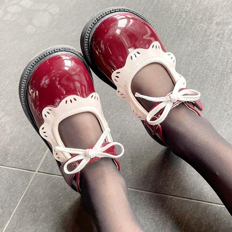 Nya läderskor för flickor Rosett Flickor Princess Skor Mjuk sula Singelskor Dance Performance Skor