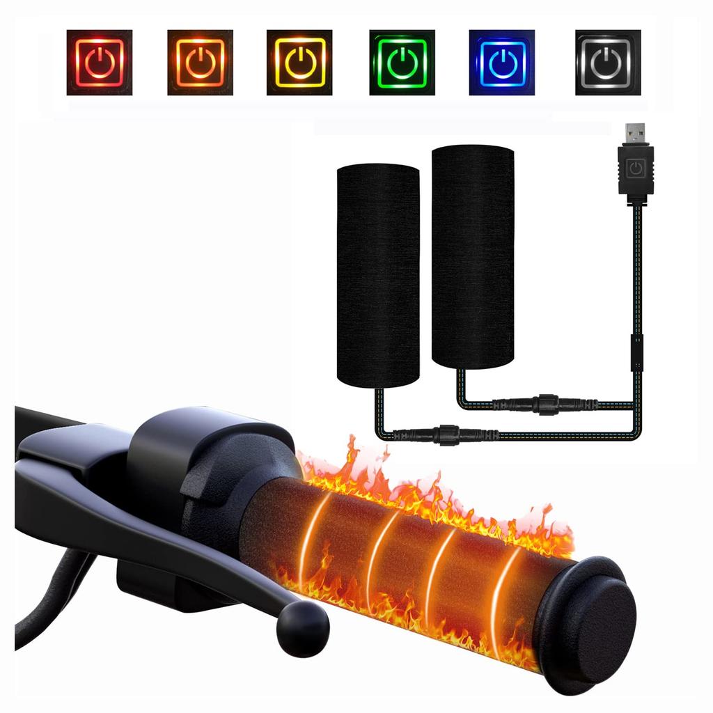 Grip Heater for Motorcycles, Handle Heater, USB, Memory Function, Velcro, 6 Step Temperature Adjustment,