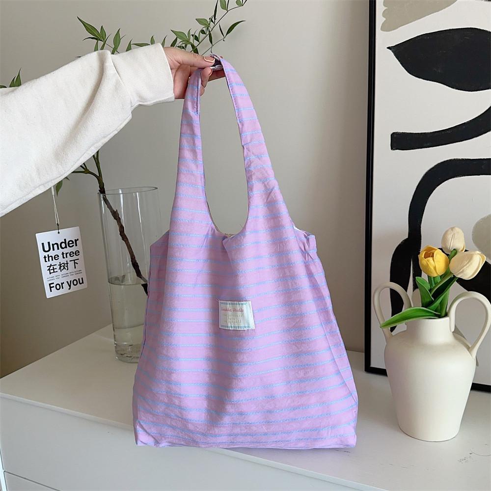 Stylish Striped Canvas Tote Bag For Women Spacious And Trendy Summer Shoulder Bag
