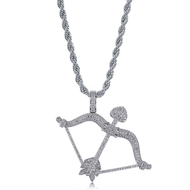 European-American Hip-Hop Cupid's Arrow Zirconia Pendant Necklace