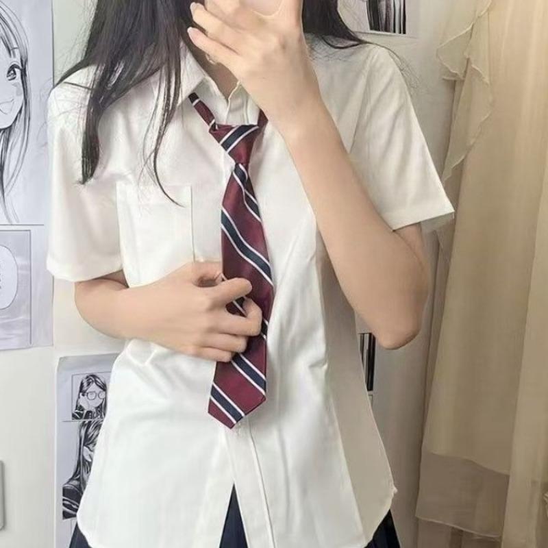 White Short Sleeved Shirts for Women Japanese College Style Versatile Loose Shirt with Tie Summer Single Breasted Blouse