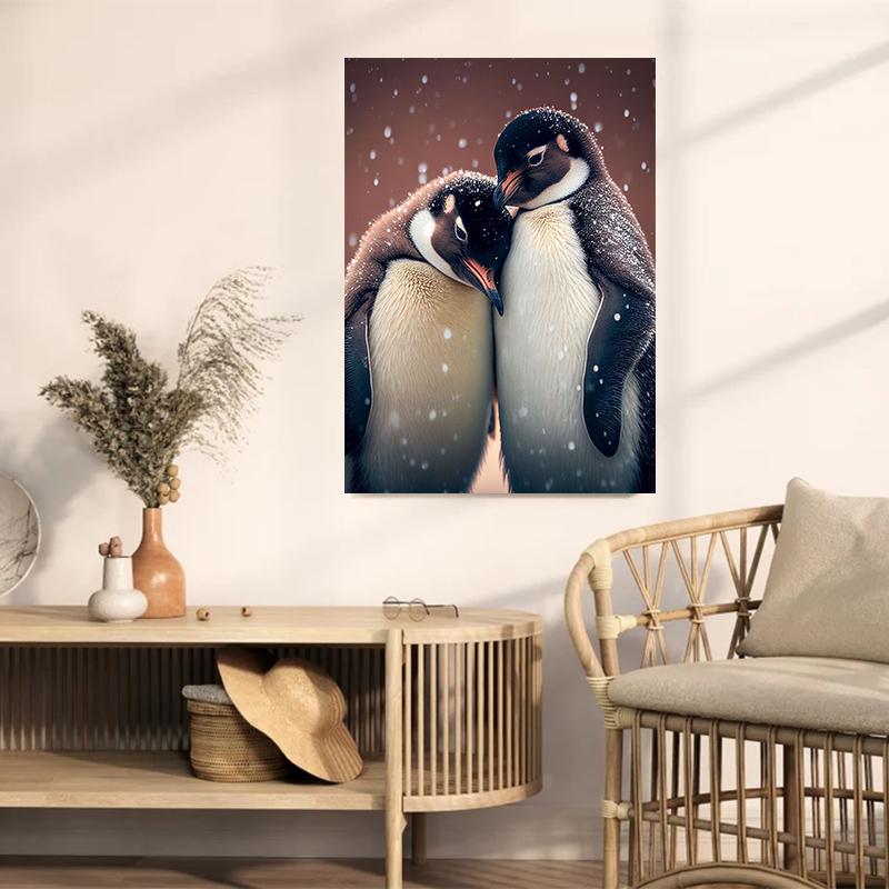 Cute Funny Retro Animal Penguin Couple Animal Art Poster Canvas Painting Wall Prints Picture for Living Room Home Decor