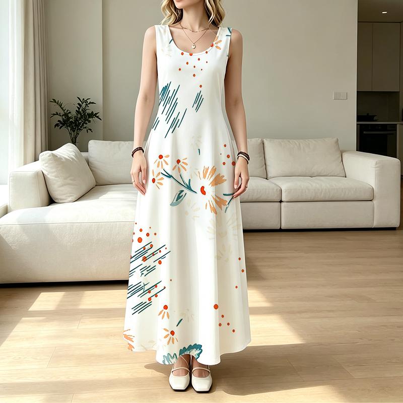 Figure-Flattering Sleeveless Maxi Dress,Floral Print,Lightweight Loose Fit,Flowy Skirt,Casual Summer Daily Wear for Women