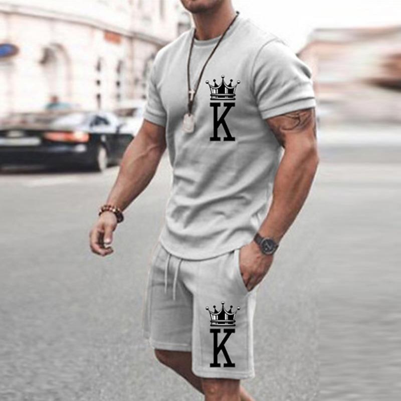 2025  New Men's Summer Leisure Sports Running Set Oversized Men's Refreshing Top Y2K Style Printed 3D Poker Pattern Fashion Set