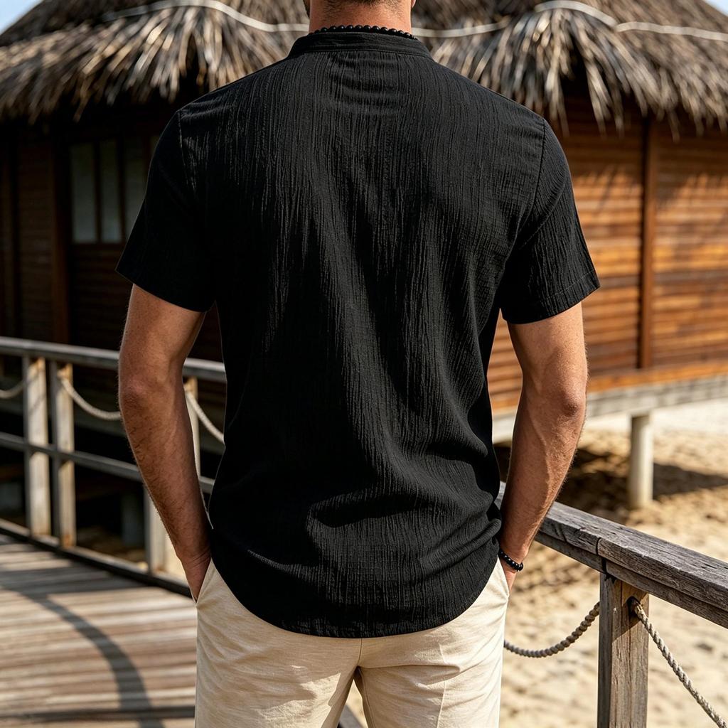 Men's Lightweight Breathable Casual Shirt Short Sleeve Solid Color Button Placket Relaxed Fit Summer Top