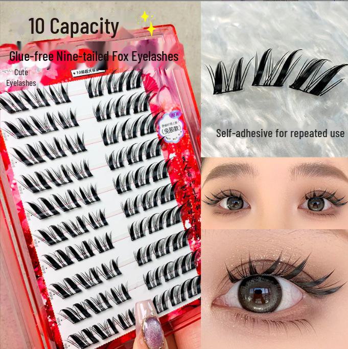 Mengji Shangpin Dense Clustered False Eyelashes, 12 Rows, European & American Style, Light & Volumizing Oblique Fox Eye Design