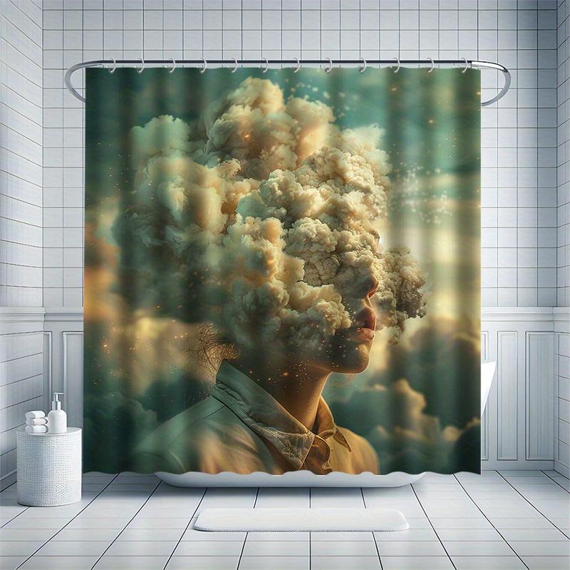 Artistic Shower Curtain Set - 12 Hooks, Water-Resistant Polyester, Abstract Design, Bathtub Divider